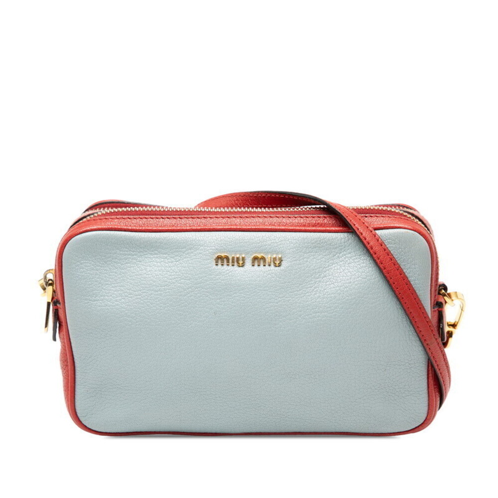 Miu Miu Madras leather double zip camera crossbody bag Blue